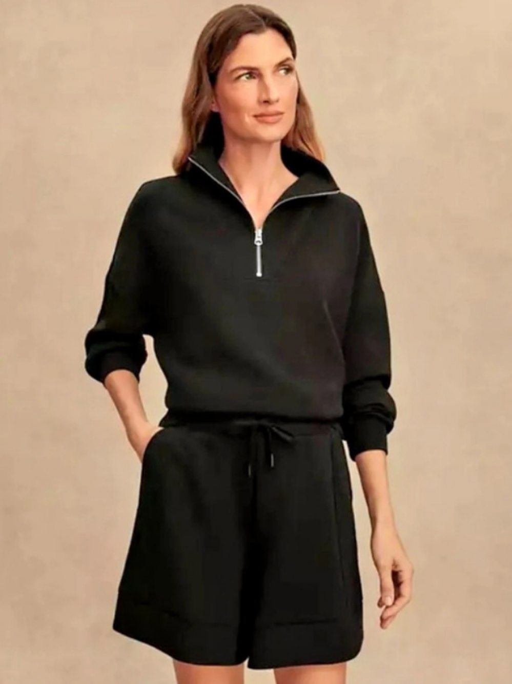Varley Quarter-Zip Sweat Black Sweatshirt Pullover Size XS